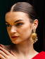 Gold-Plated Artificial Stones Studded & Beaded Floral Shaped Drop Earrings