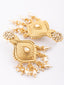 Gold-Plated Artificial Stones Studded & Beaded Floral Shaped Drop Earrings