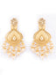 Gold-Plated Artificial Stones Studded & Beaded Floral Shaped Drop Earrings