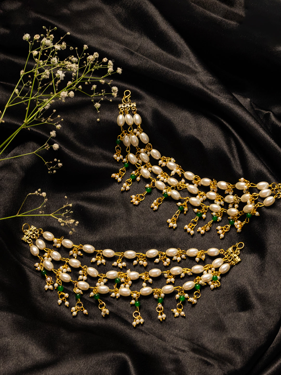 Gold-Plated Pearls Beaded Contemporary Ear Chain