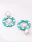 Silver-Plated Artificial Beaded & Mirror Circular Drop Earrings