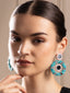 Silver-Plated Artificial Beaded & Mirror Circular Drop Earrings