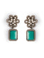 Silver-Plated American Diamond Studded Floral Shaped Drop Earrings