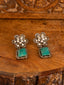 Silver-Plated American Diamond Studded Floral Shaped Drop Earrings