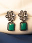 Silver-Plated American Diamond Studded Floral Shaped Drop Earrings