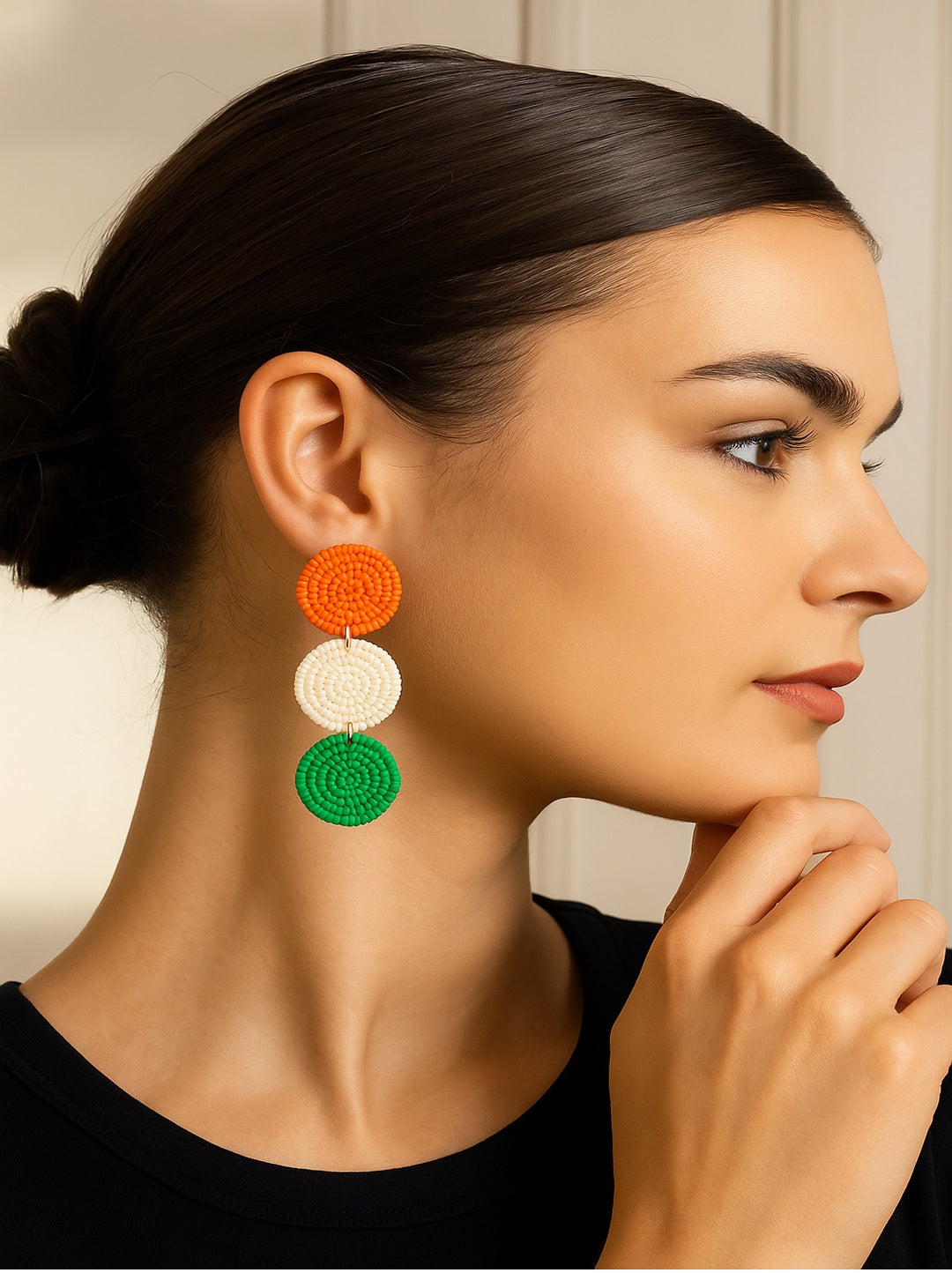 Artificial Beaded Tricolor Circular Drop Earrings