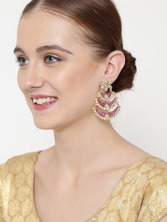 Gold-Toned & Multicoloured Crescent Shaped Chandbalis