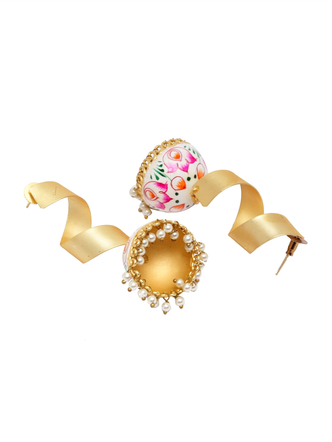 Gold-Plated Dome Shaped Handpainted Jhumkas Earrings