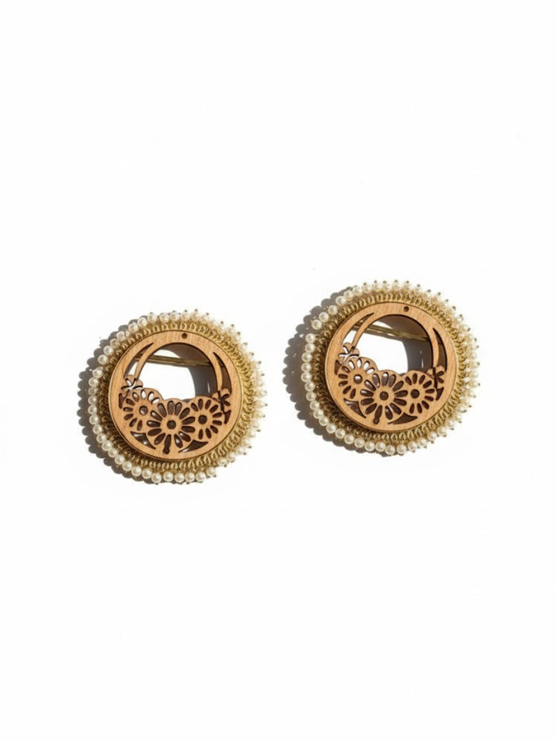 Women Beaded Wooden Circular Hoop Earrings