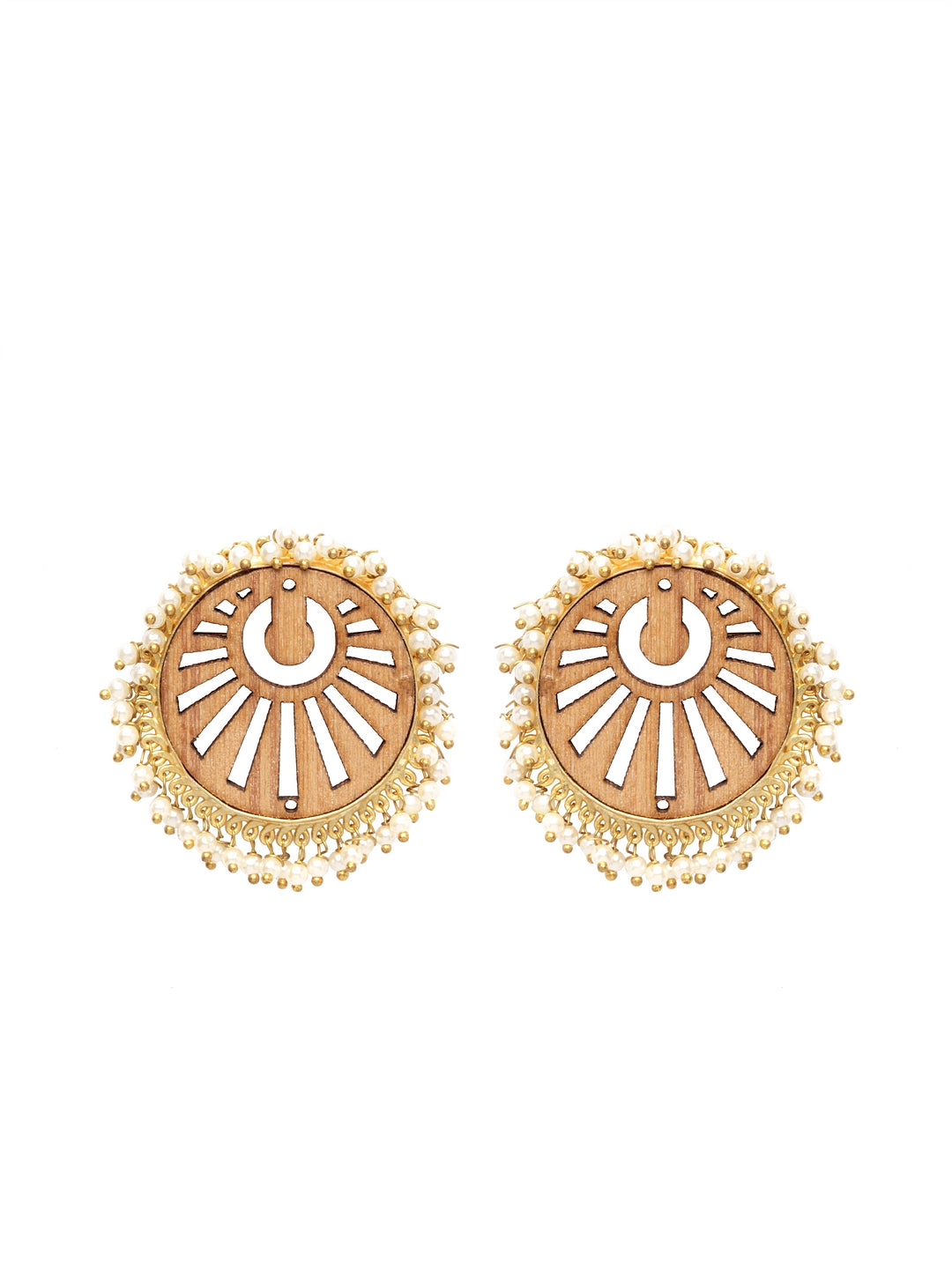 Gold-Toned & Brown Handcrafted Circular Studs
