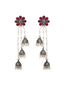 PANASH Silver_Plated & Maroon Contemporary Drop Earrings