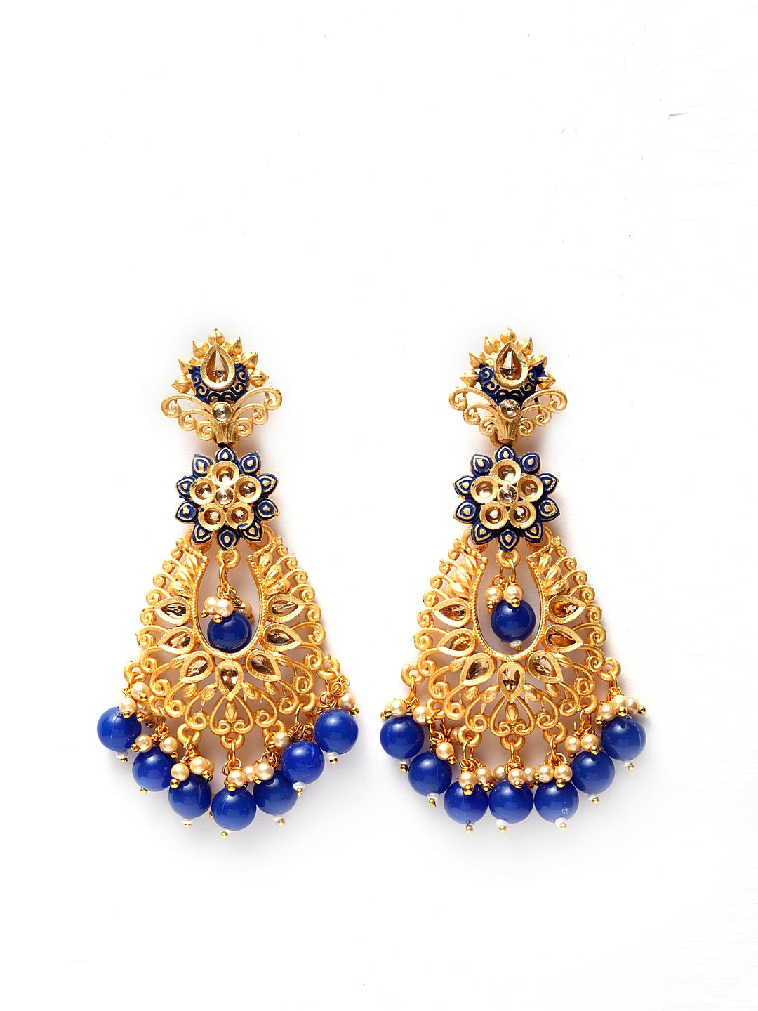 Gold-Toned & Blue Handcrafted Crescent Shaped Drop Earrings