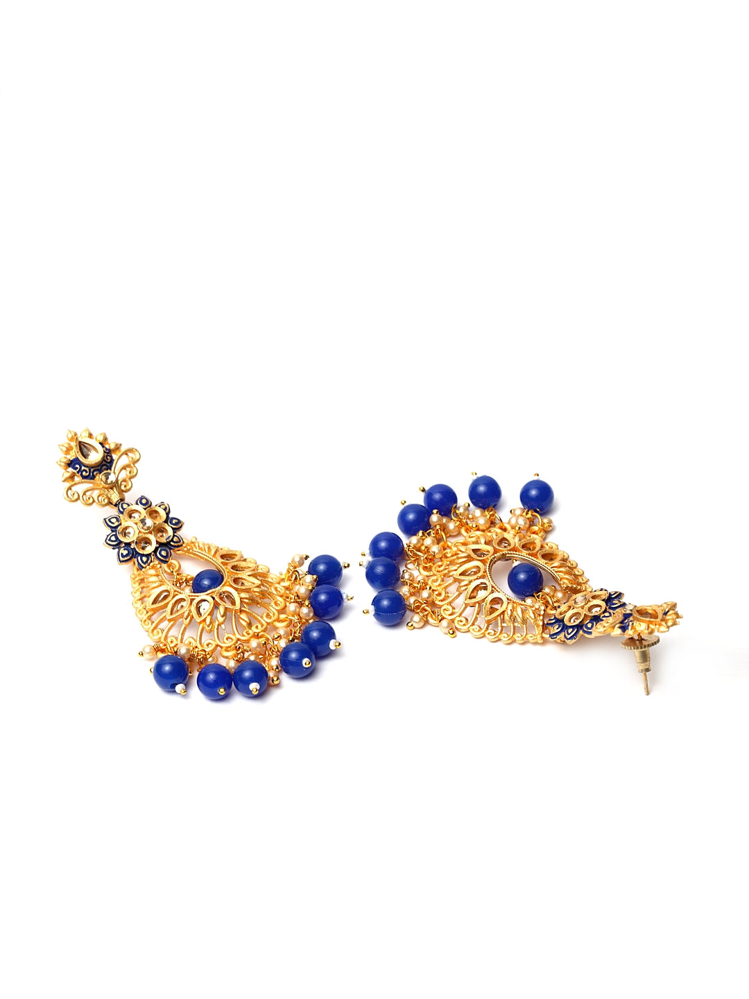 Gold-Toned & Blue Handcrafted Crescent Shaped Drop Earrings