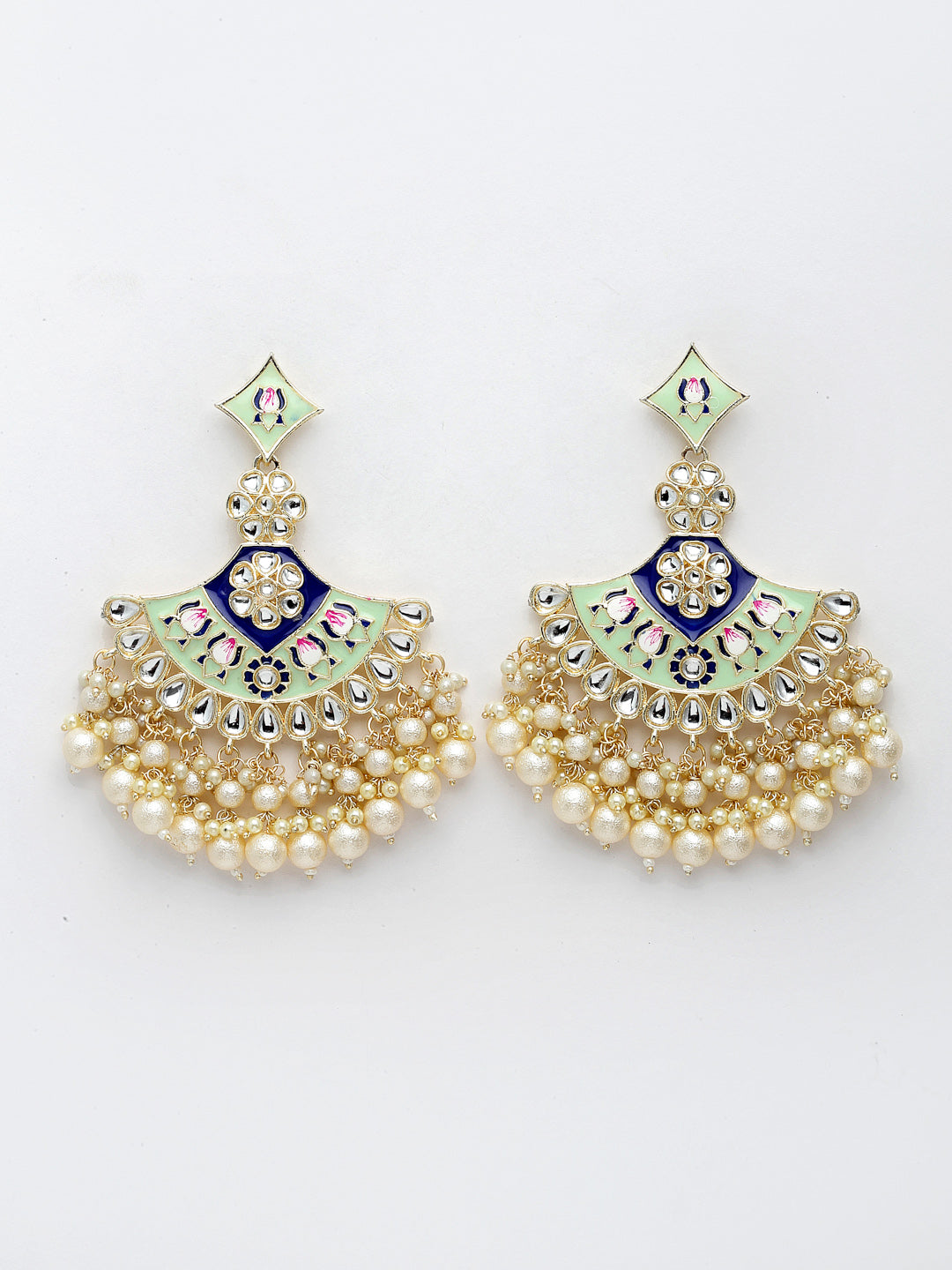 Gold-plated Kundan Studded Meenakari Pearl Drop Earrings