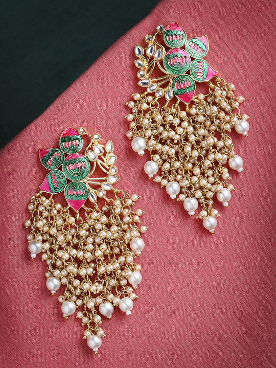 Gold-Plated Meenakari Floral Chandbalis Earrings