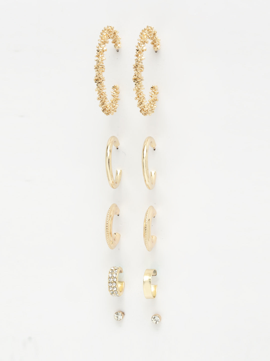 Set of 6 Gold-Toned Circular Half Hoop Earrings
