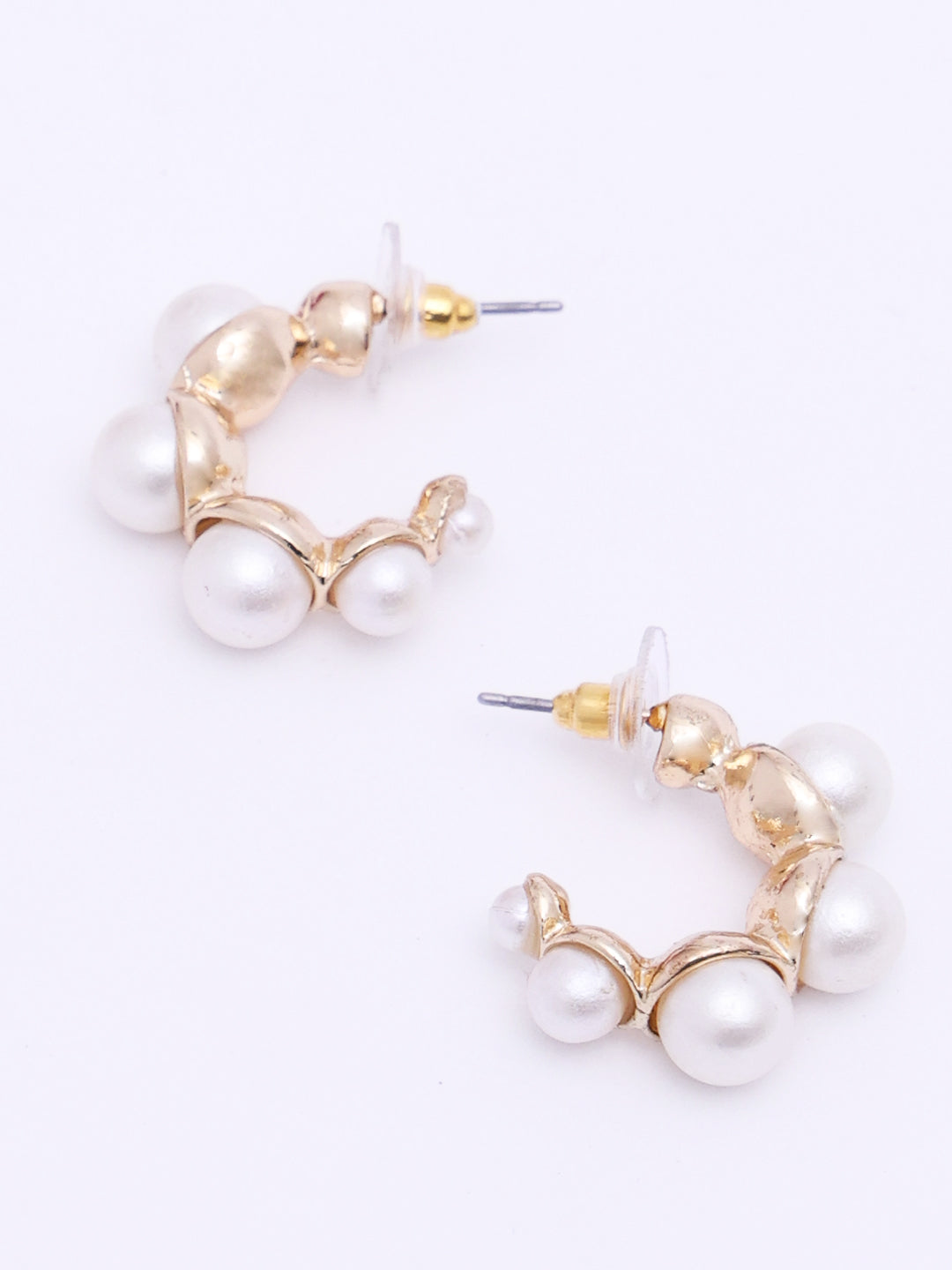 Gold-Plated Beaded Half Hoop Earrings