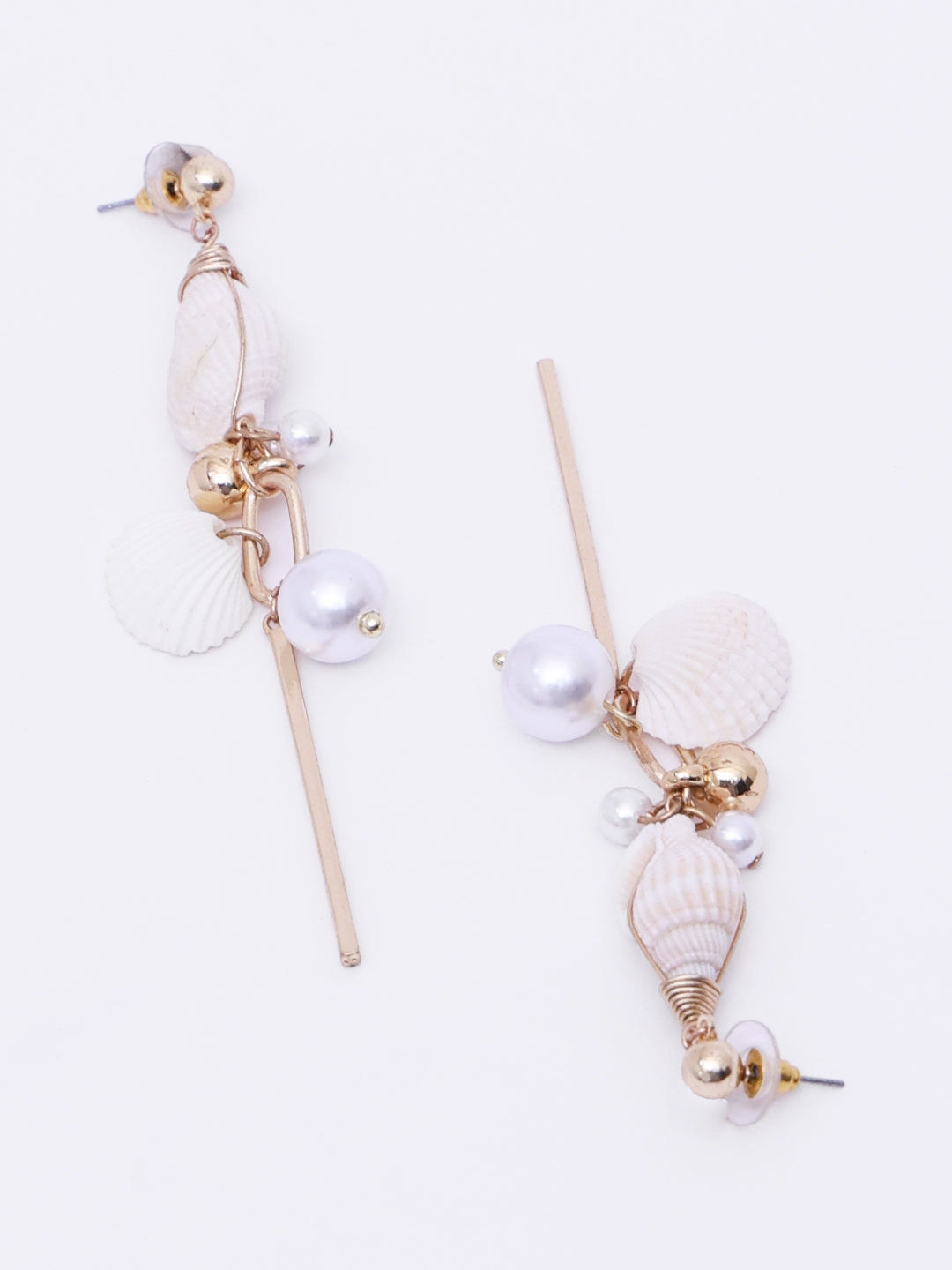 Gold-Plated Shell & Beaded Tasselled Drop Earrings