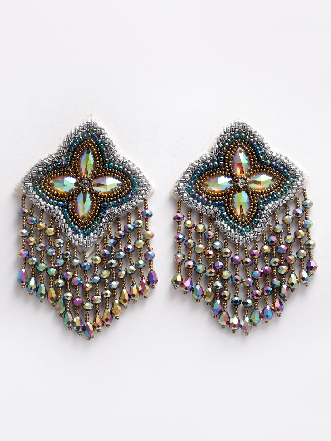 Multicoloured Stone Studded Floral Drop Earrings
