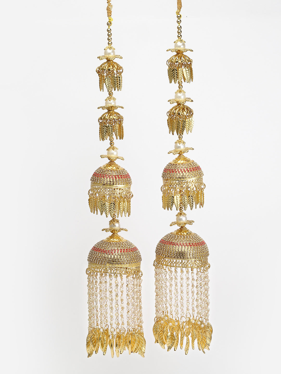 Set of 2 Gold Plated CZ Studded & Beaded Layered Bridal Kaleeras