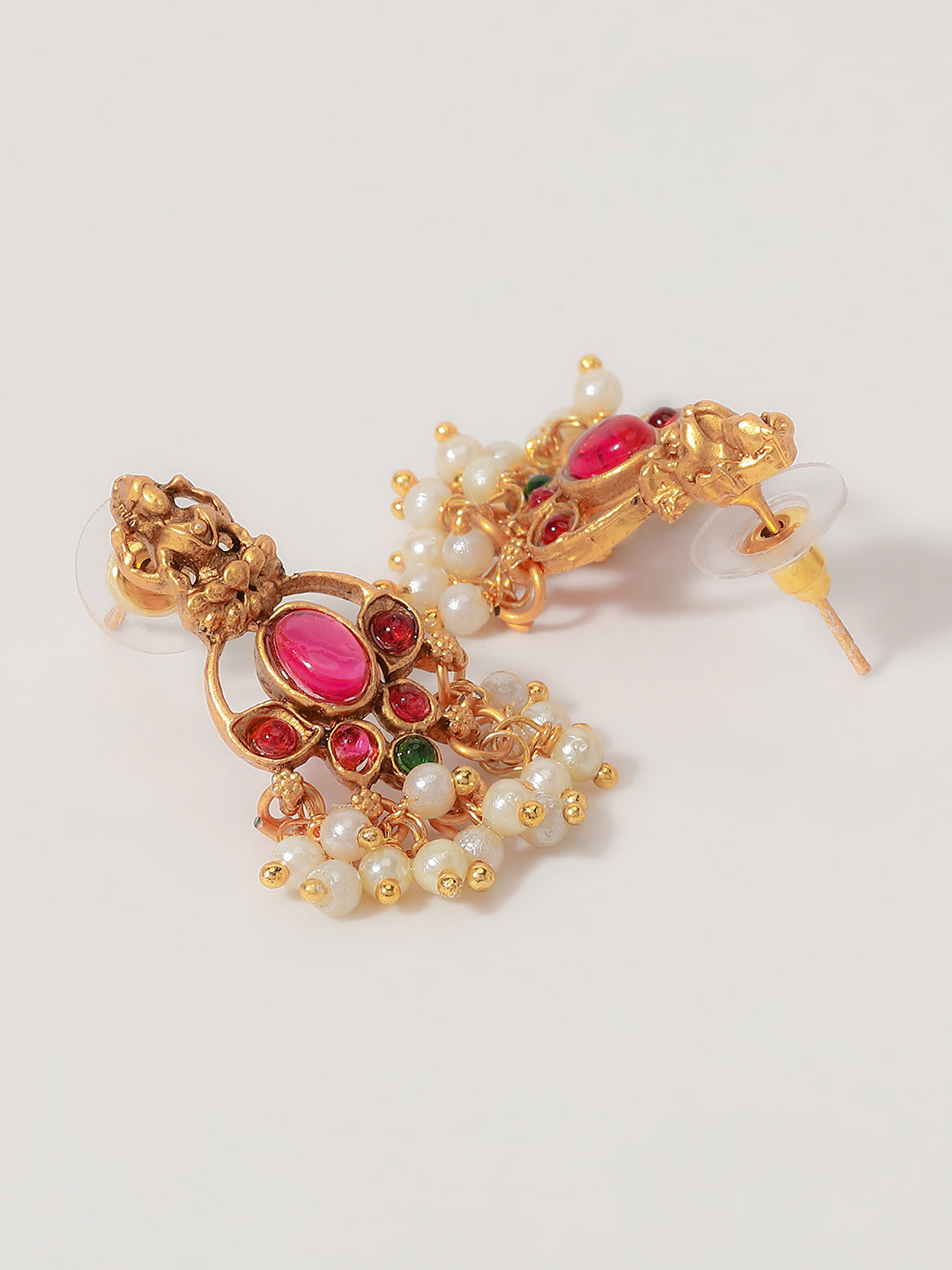 Gold-Plated Stones-Studded & Beaded Temple Jewellery Set