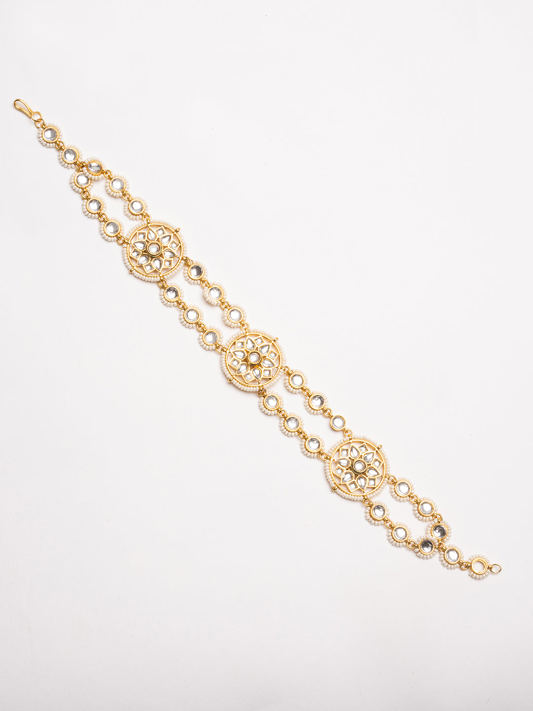 Gold-Plated Kundan Studded & Pearls Beaded Matha Patti