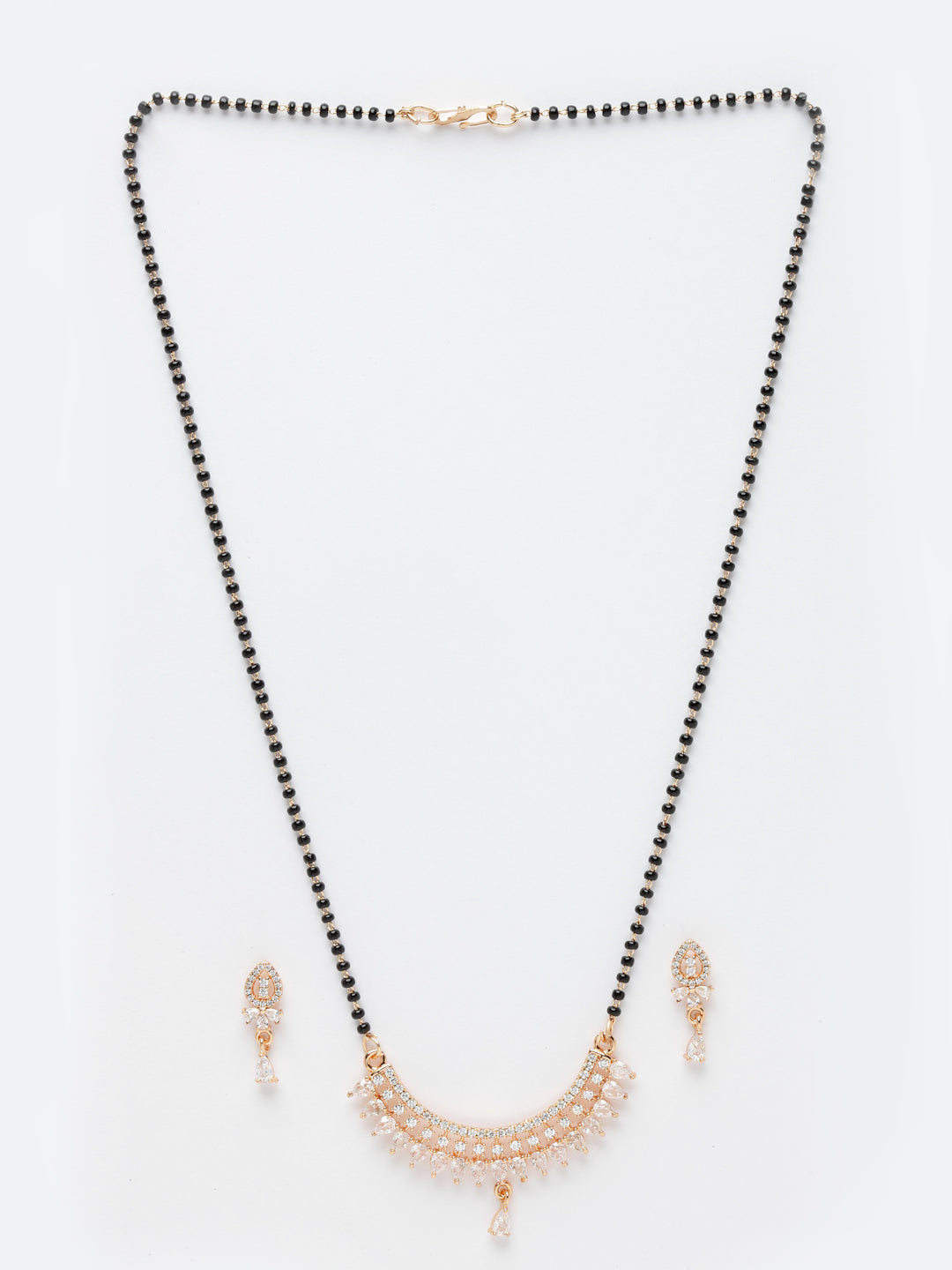 Gold-Plated AD-Studded Handcrafted Mangalsutra With Earrings