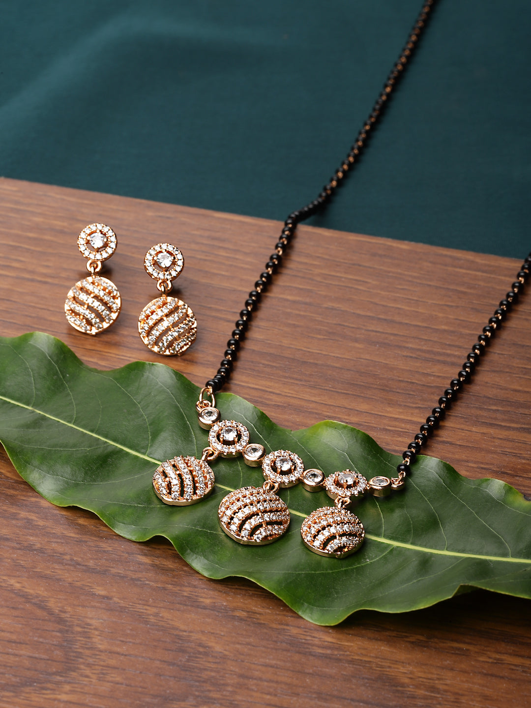Gold-Plated CZ-Studded & Beaded Mangalsutra Set