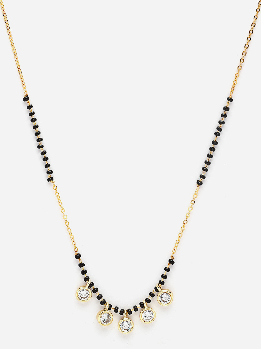 Gold-Plated American Diamond Studded & Beaded Mangalsutra
