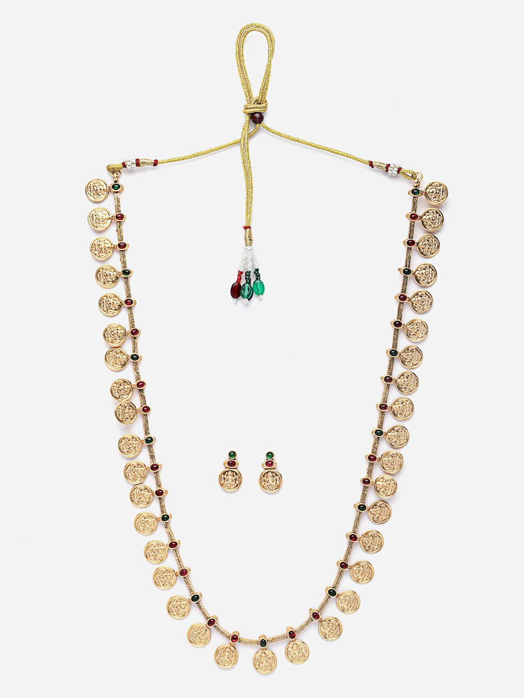 18KT Gold-Plated Stainless Steel Artificial Stone-Studded Temple Jewellery Set
