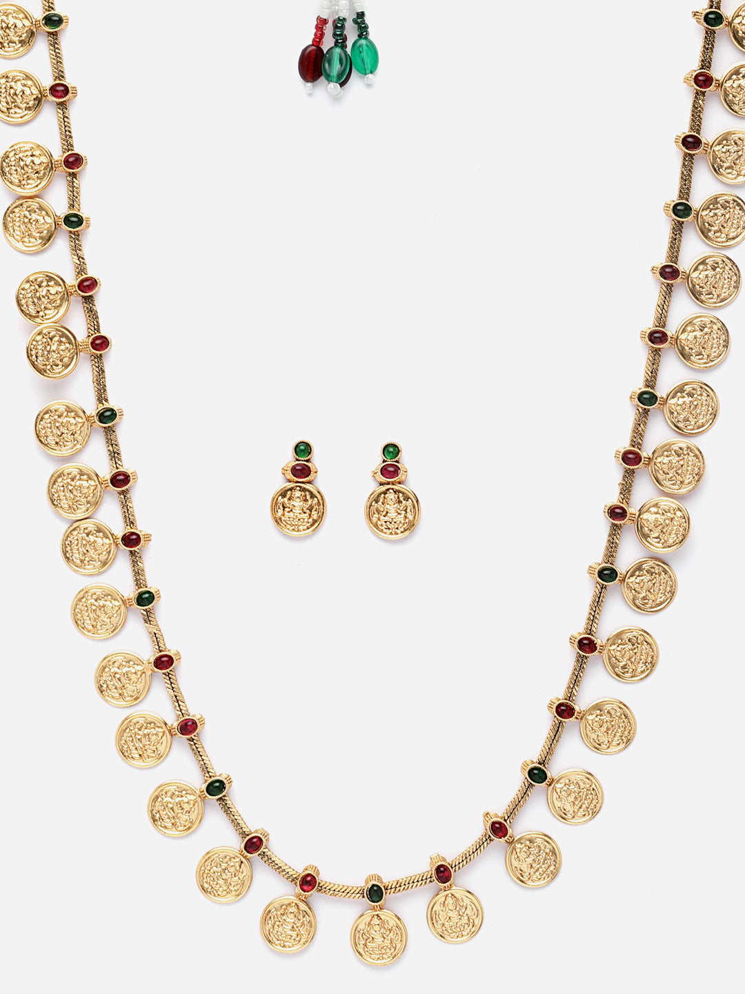18KT Gold-Plated Stainless Steel Artificial Stone-Studded Temple Jewellery Set