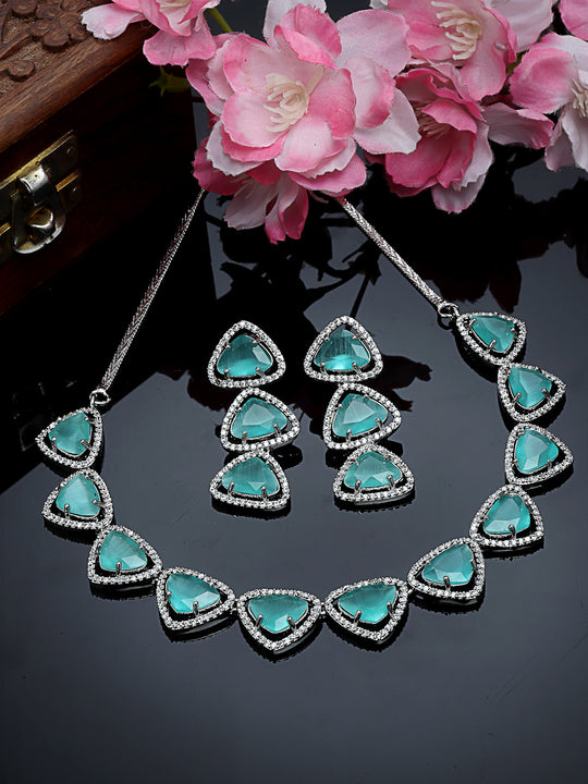 Silver-Plated Cubic Zirconia Studded Jewellery Set