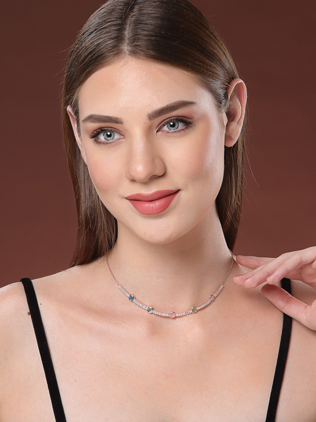 Gold-Plated Cubic Zirconia Studded Necklace