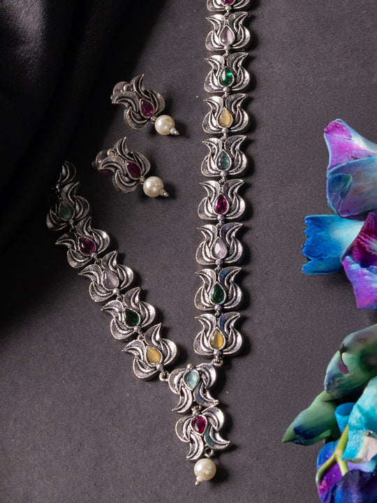 Stone-Studded & Beaded Oxidised Jewellery Set