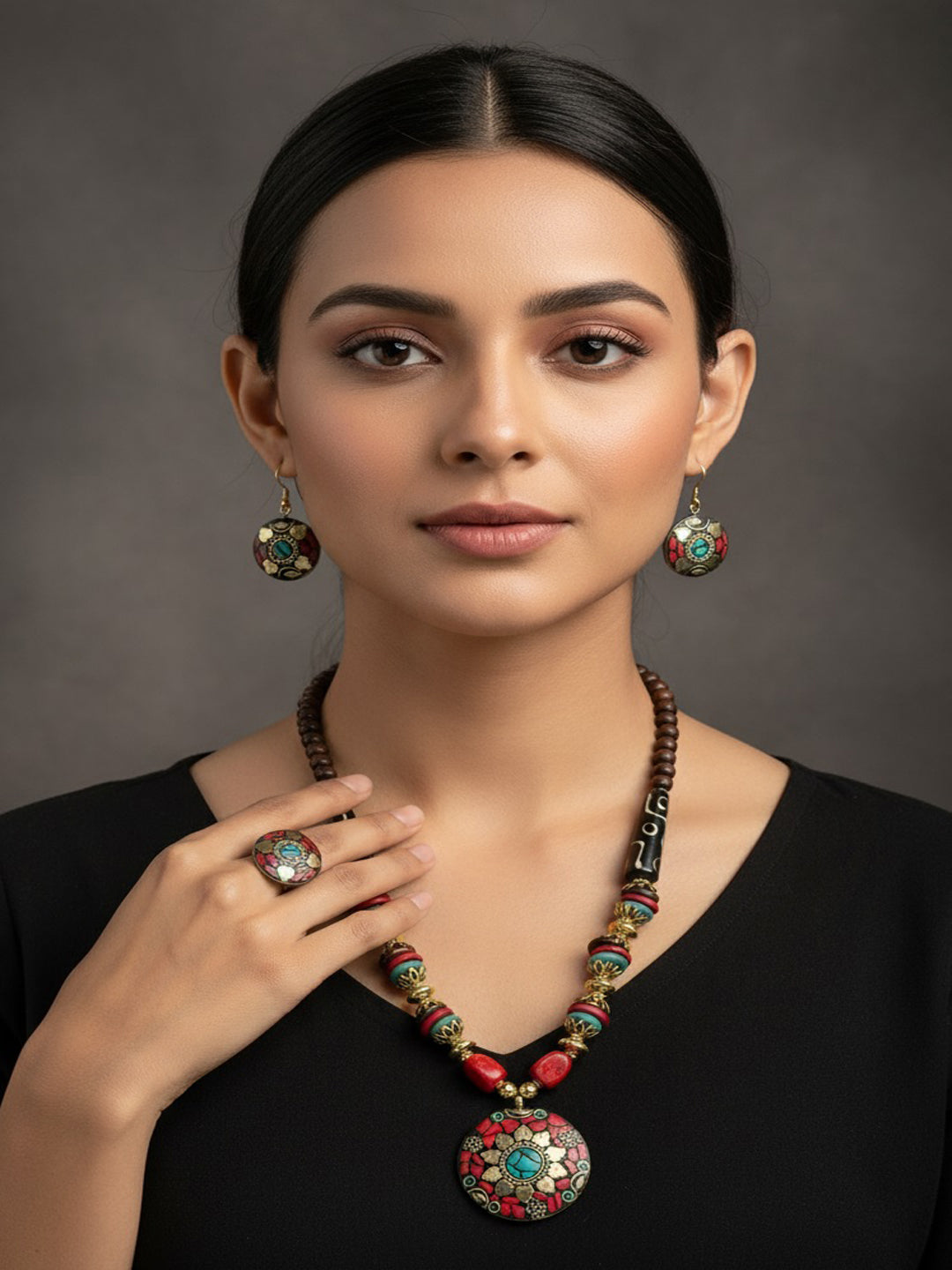 Gold-Plated Artificial Stones Studded And Beaded Necklace & Earrings With Toe Rings