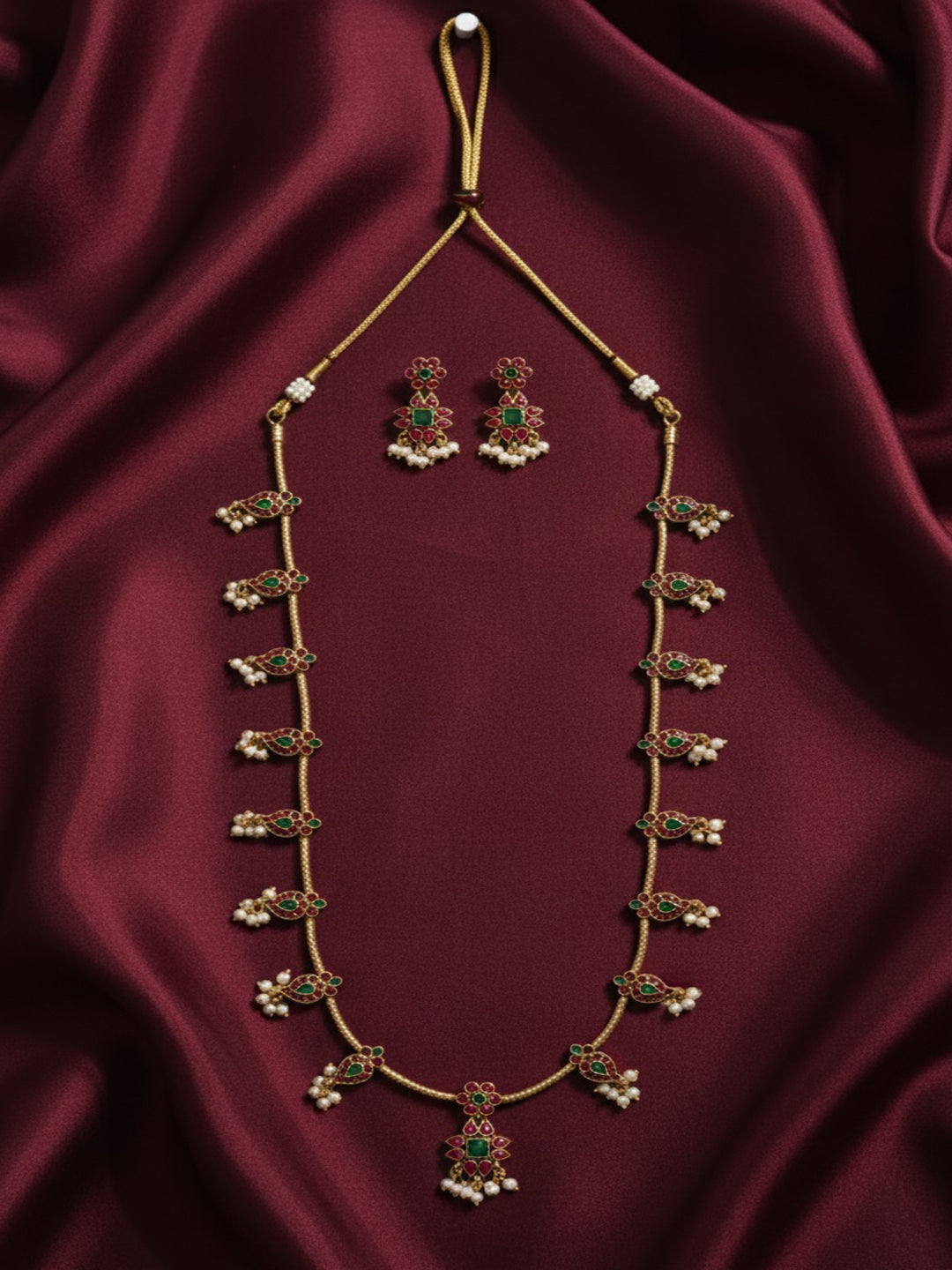 Gold-Plated Kundan Studded & Artificial Beaded Necklace With Earrings