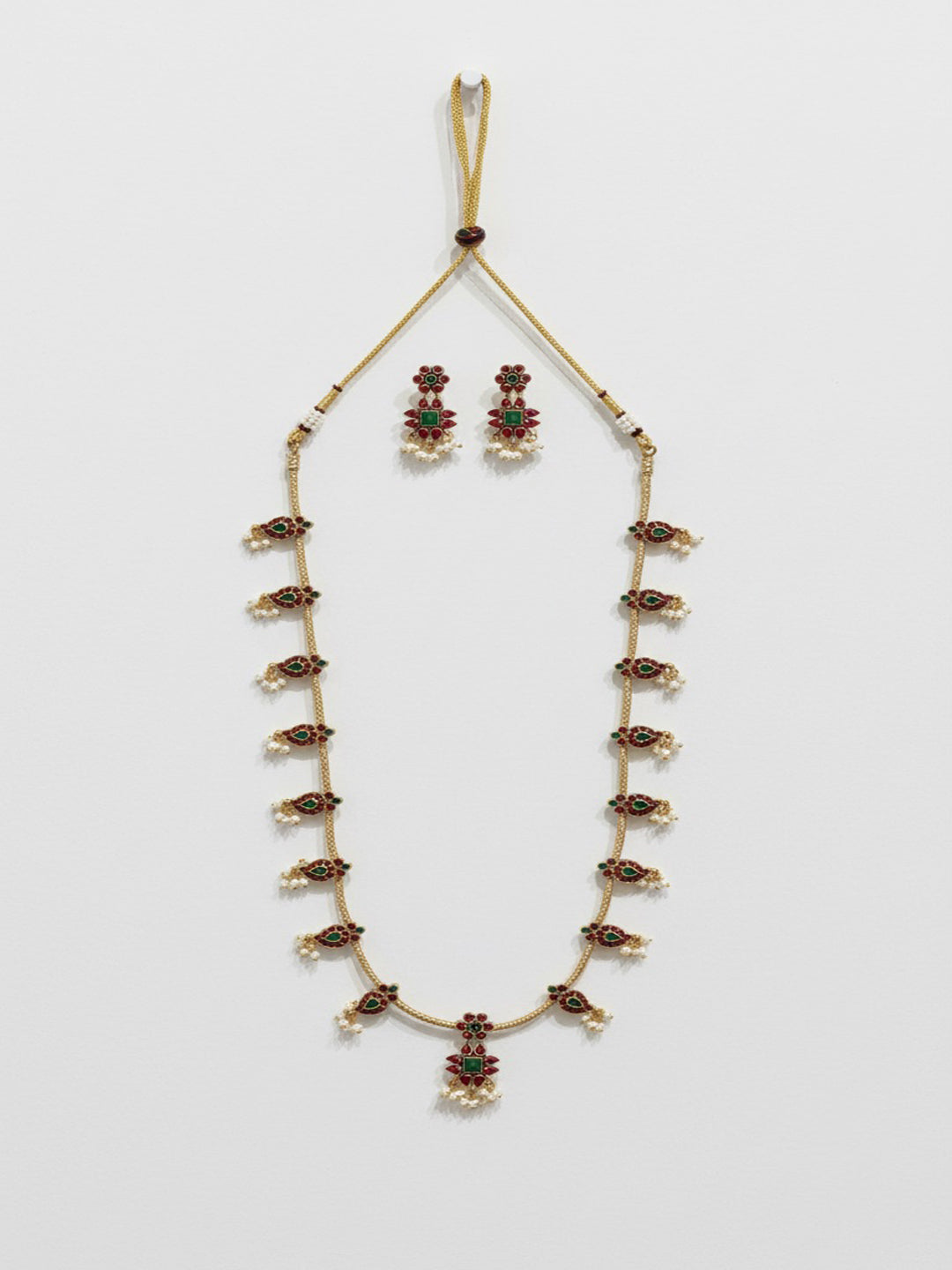 Gold-Plated Kundan Studded & Artificial Beaded Necklace With Earrings