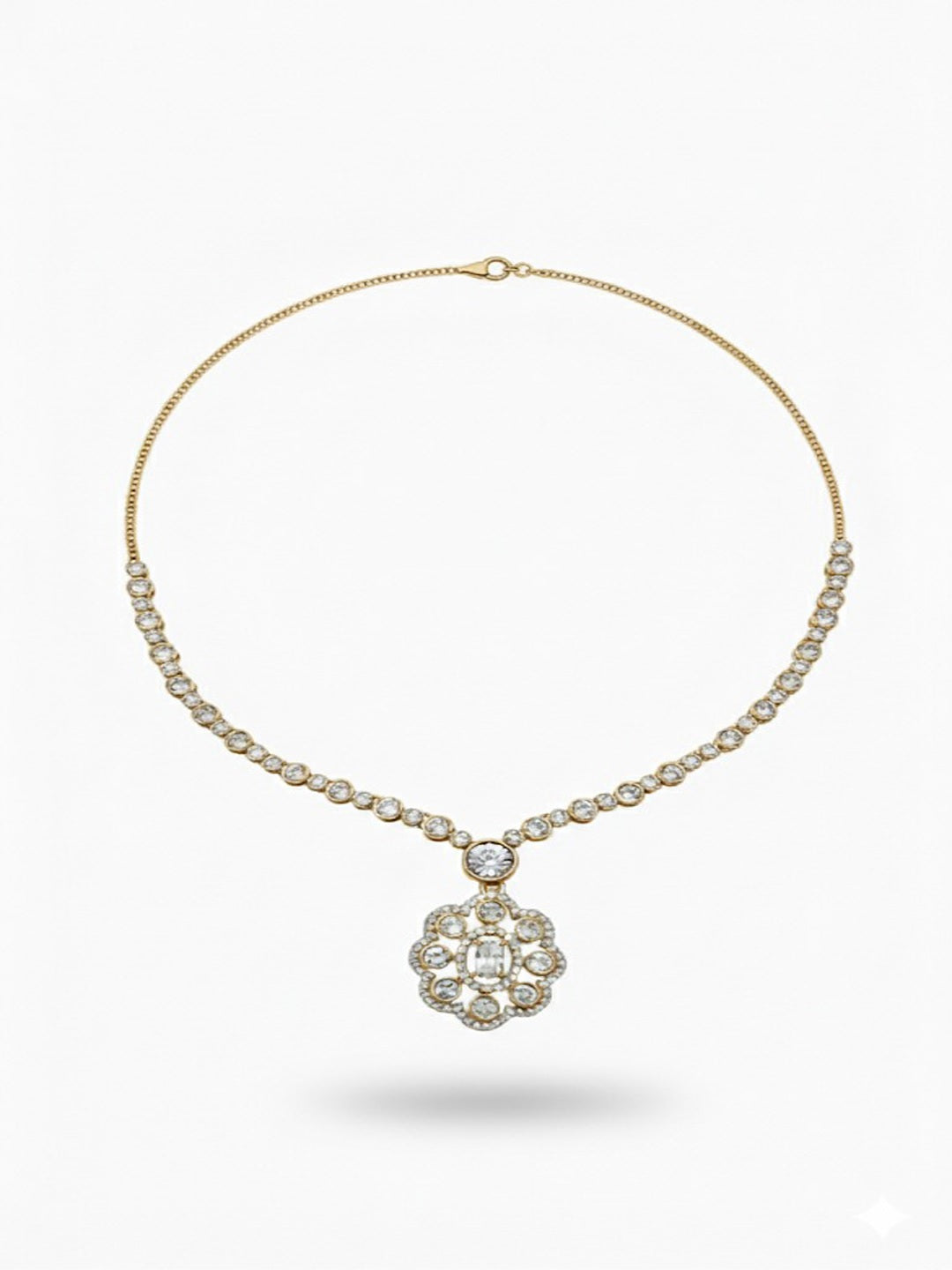 Silver-Plated American Diamond And Studded Necklace And Earrings