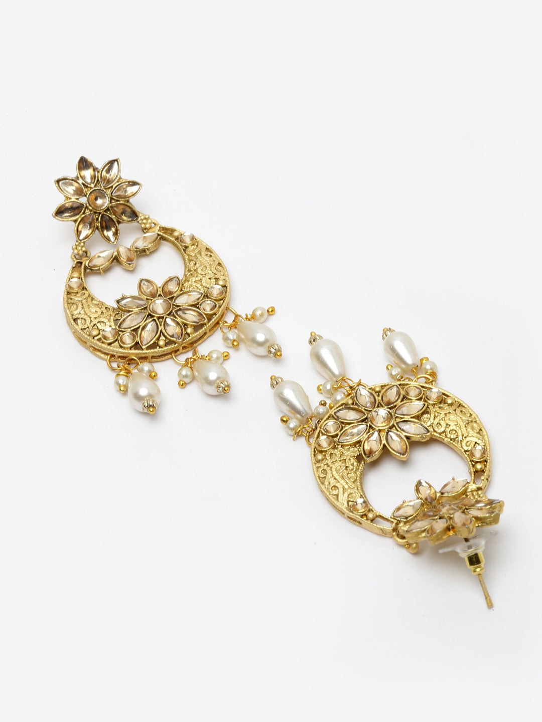 Gold-Plated & Red Stone Studded Handcrafted Jewellery Set