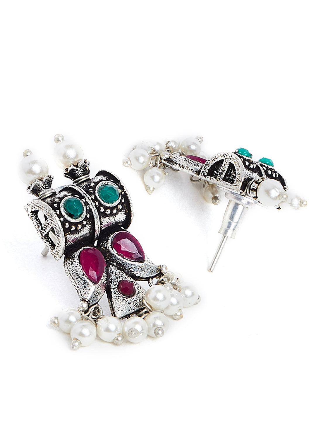 Silver-Plated Stone-Studded Pearls Beaded Jewellery Set