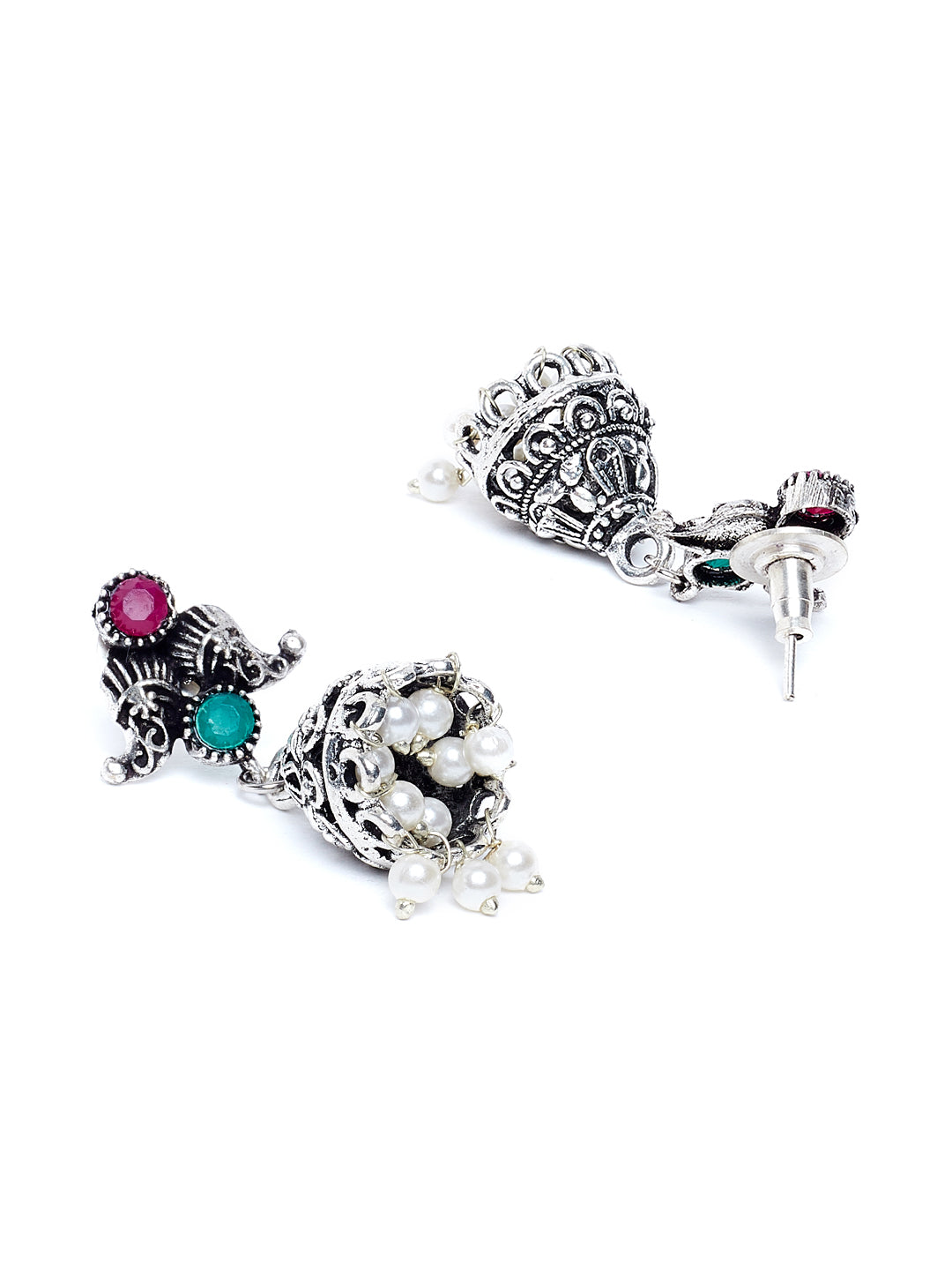 Women Oxidised Silver-Plated Stone-Studded Handcrafted Jewellery Set