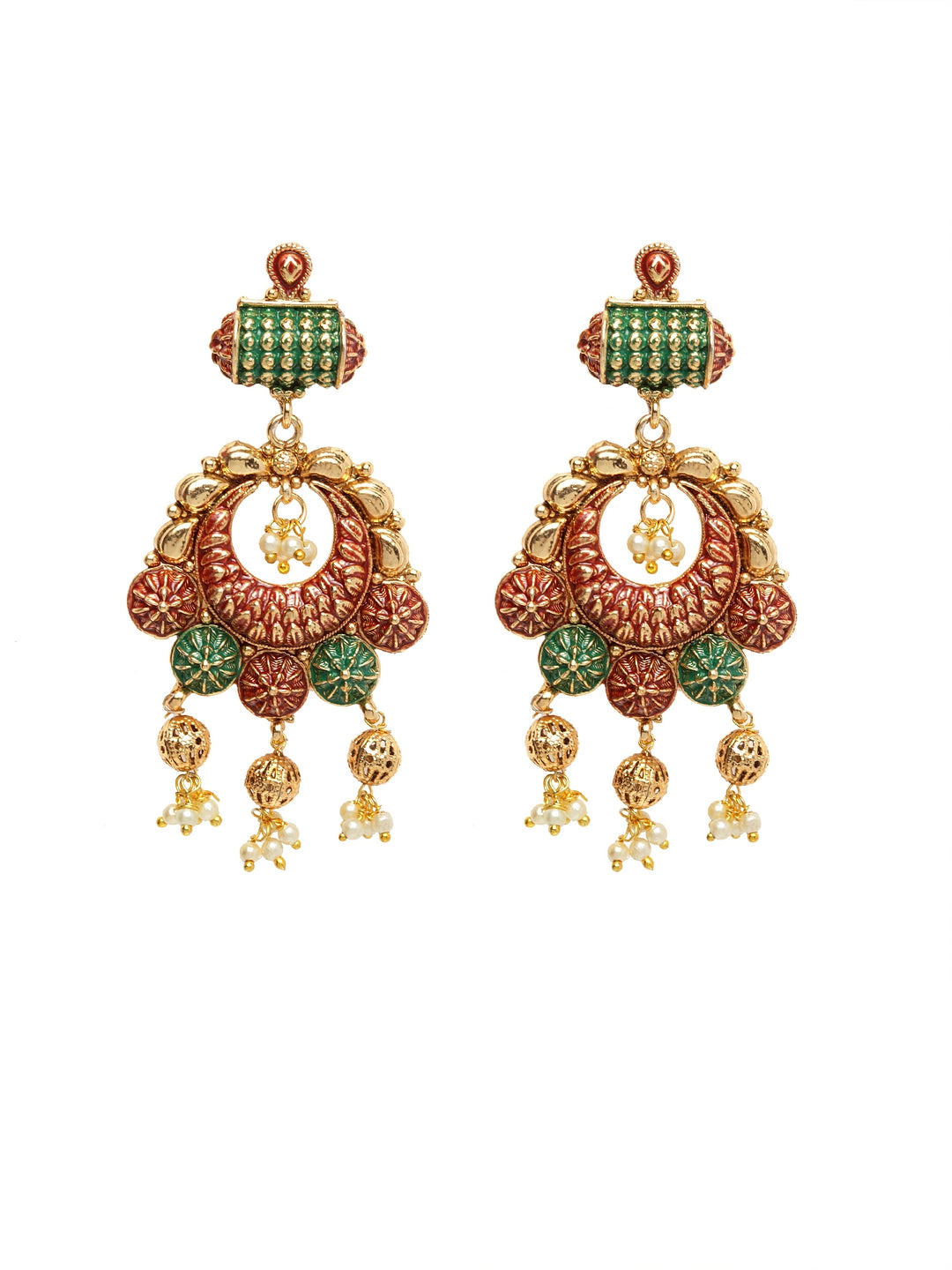 Gold-Plated Beige & Red Pearl Beaded Handcrafted Jewellery Set
