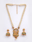 Women Gold-Plated Green & White Stone Studded Mala Temple Jewellery Set