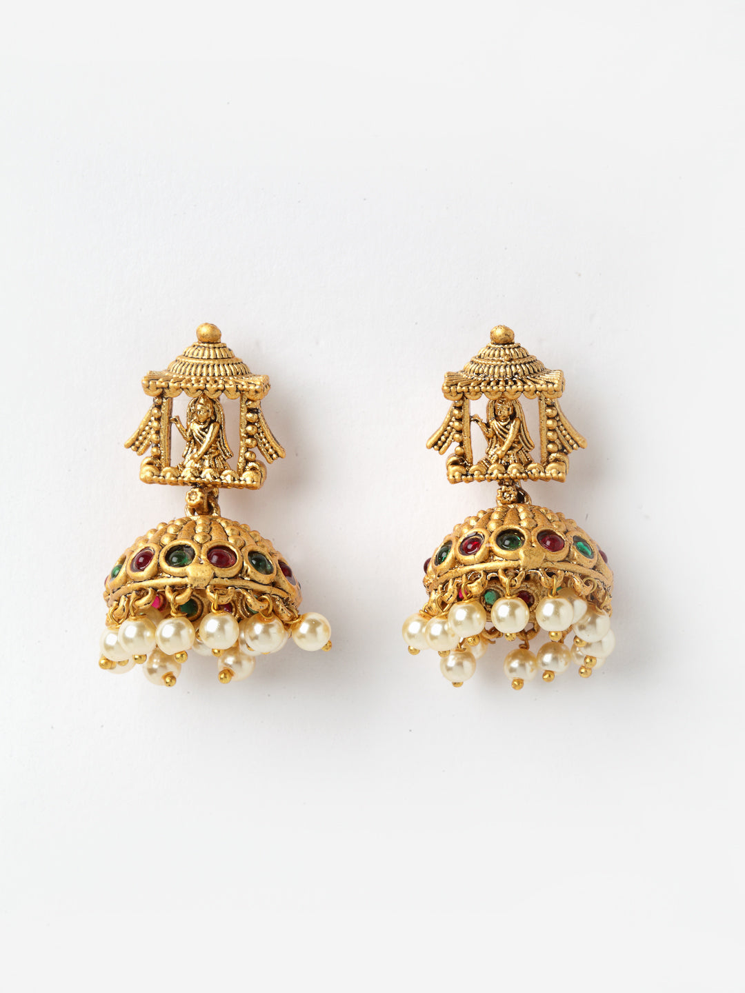 PANASH Gold-Plated Pink White Stone-Studded Beaded Handcrafted Jewellery Set
