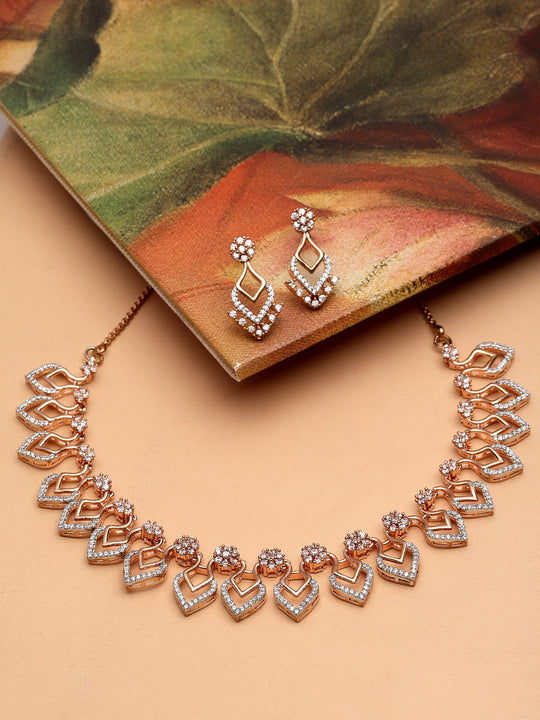 Gold-Plated Stone Studded Necklace With Earrings