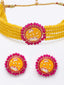 Gold-Plated Yellow & Pink Beaded Meenakari Jewellery Set