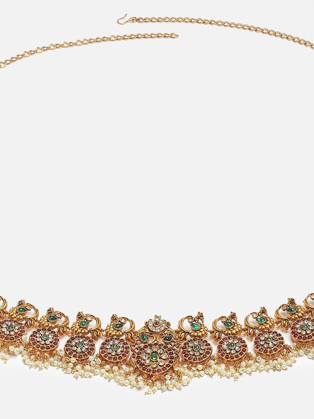 Gold-plated Kundan-studded Peacock Shaped Layered Jewellery Set