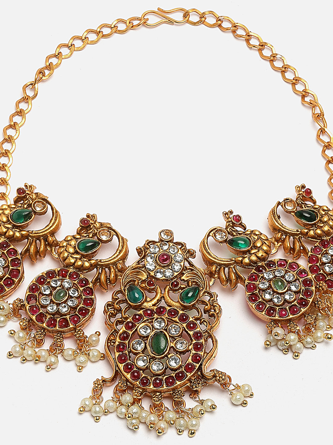 Gold-plated Kundan-studded Peacock Shaped Layered Jewellery Set