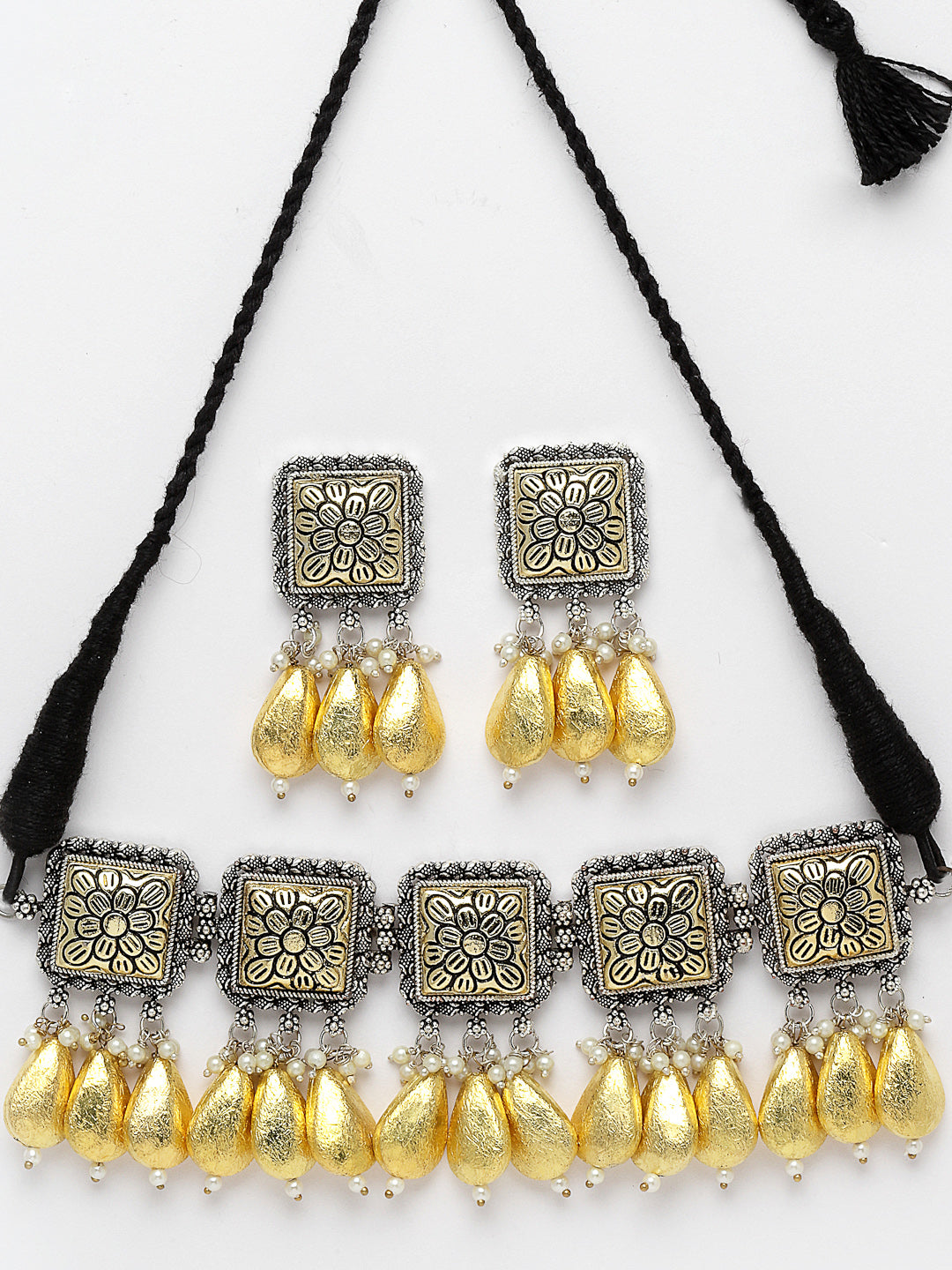 Gold-Plated Gold-Toned Beaded & Oxidezed Jewellery Set