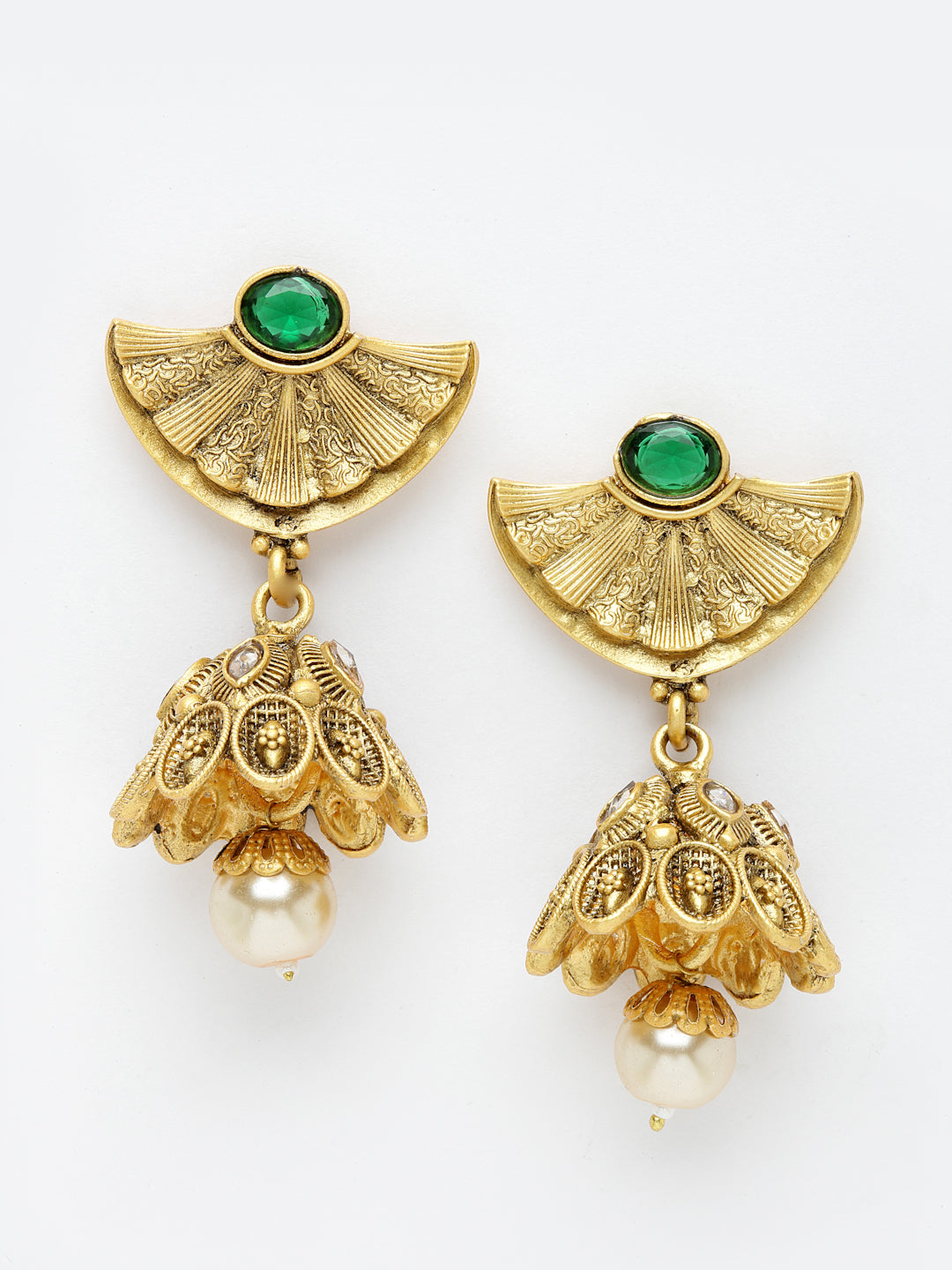 Gold-Plated & Green Stone-Studded Jewellery Set